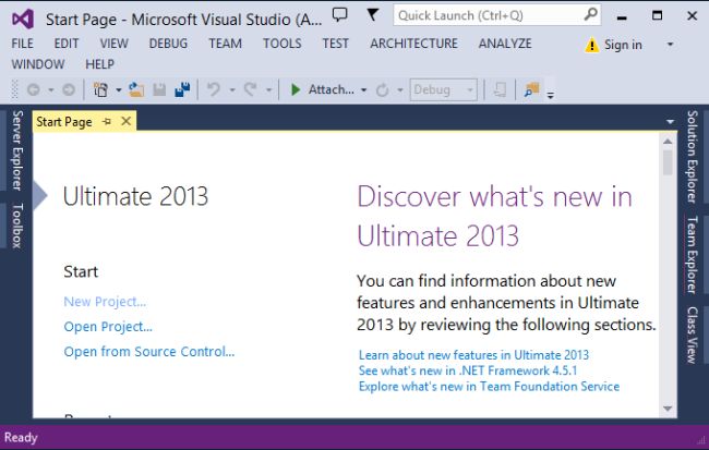 Visual Studio 2013 Start Page